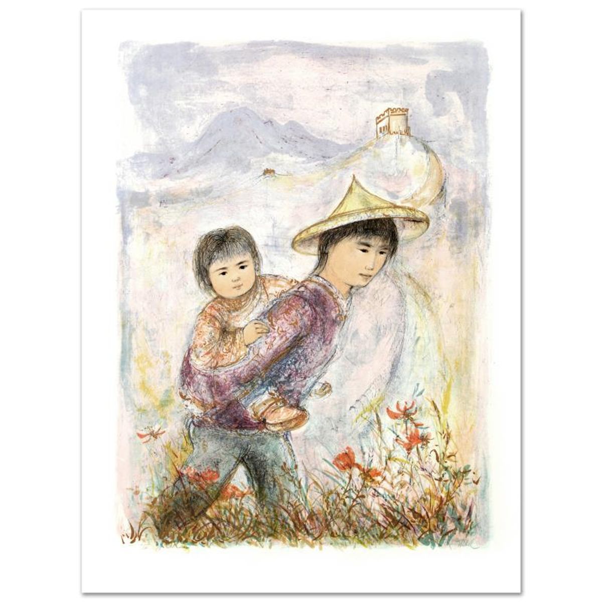 The Great Wall Limited Edition Lithograph by Edna Hibel (1917-2014), Numbered and Hand Signed with Certificate of Authenticity.