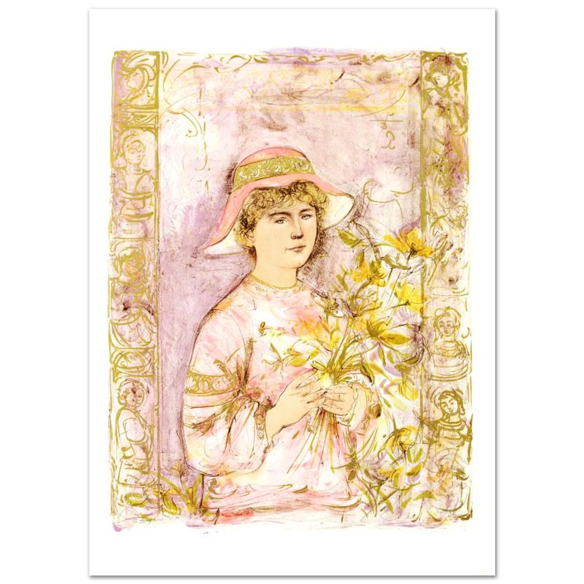 Flora Limited Edition Lithograph by Edna Hibel (1917-2014), Numbered and Hand Signed with Certificate of Authenticity.
