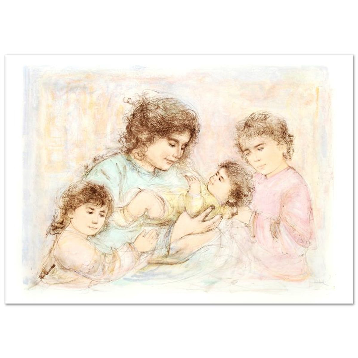 Marilyn and Children Limited Edition Lithograph (37" x 27") by Edna Hibel (1917-2014), Numbered and Hand Signed with Certificate of Authenticity.