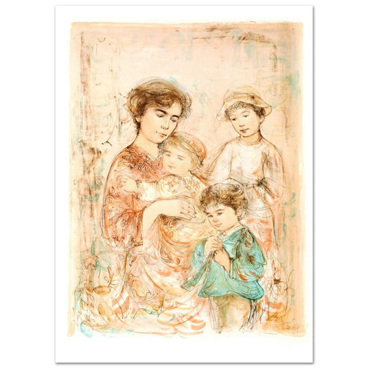 Lotte and Her Children Limited Edition Lithograph (27" x 37.5") by Edna Hibel (1917-2014), Numbered and Hand Signed with Certificate of Authenticity.