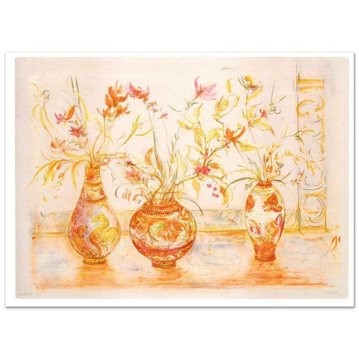 Chinese Vase Limited Edition Lithograph (42" x 29.5") by Edna Hibel, Numbered and Hand Signed with Certificate!