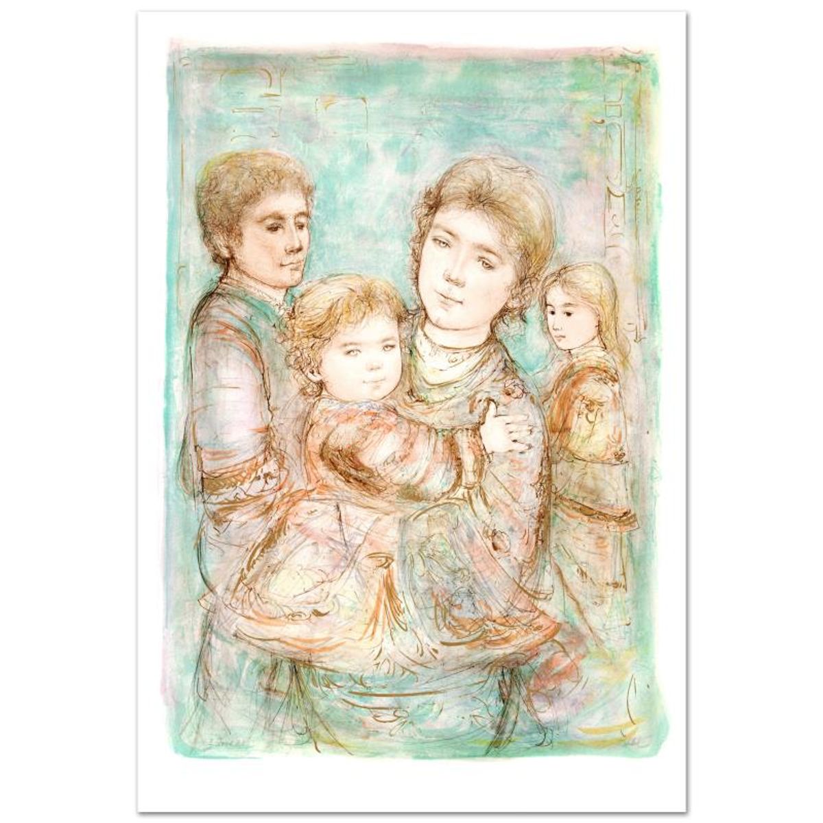 Portrait of a Family Limited Edition Lithograph (28" x 40.5") by Edna Hibel (1917-2014), Numbered and Hand Signed with Certificate of Authenticity.