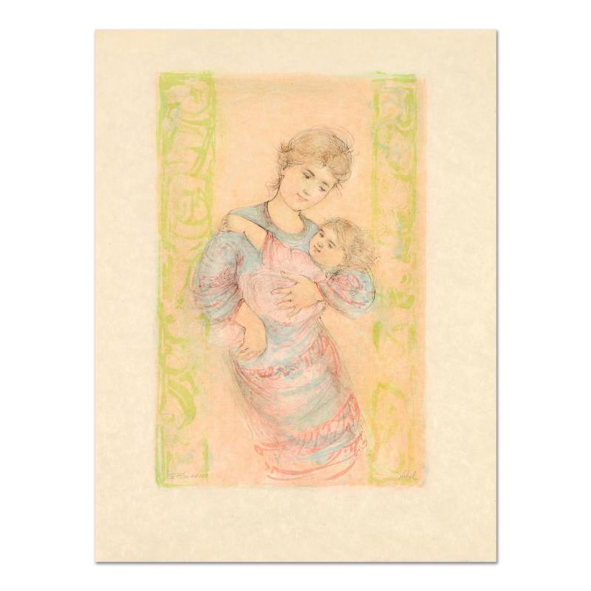 Edna Hibel (1917-2014), "Fair Alice and Baby" Limited Edition Lithograph on Rice Paper, Numbered and Hand Signed with Certificate of Authenticity.