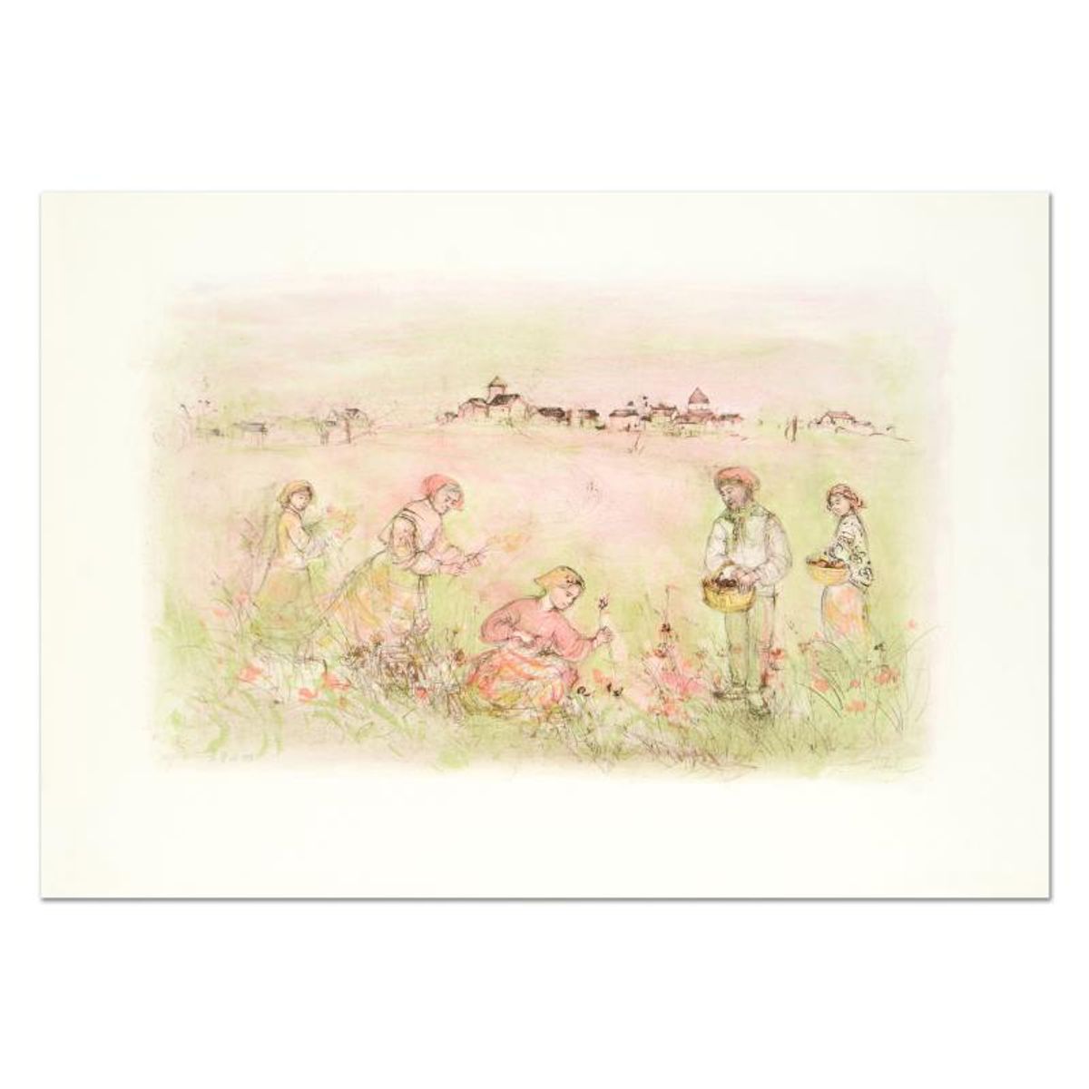 Edna Hibel (1917-2014), "Tuscan Fields" Limited Edition Lithograph on Rice Paper, Numbered and Hand Signed with Certificate of Authenticity.