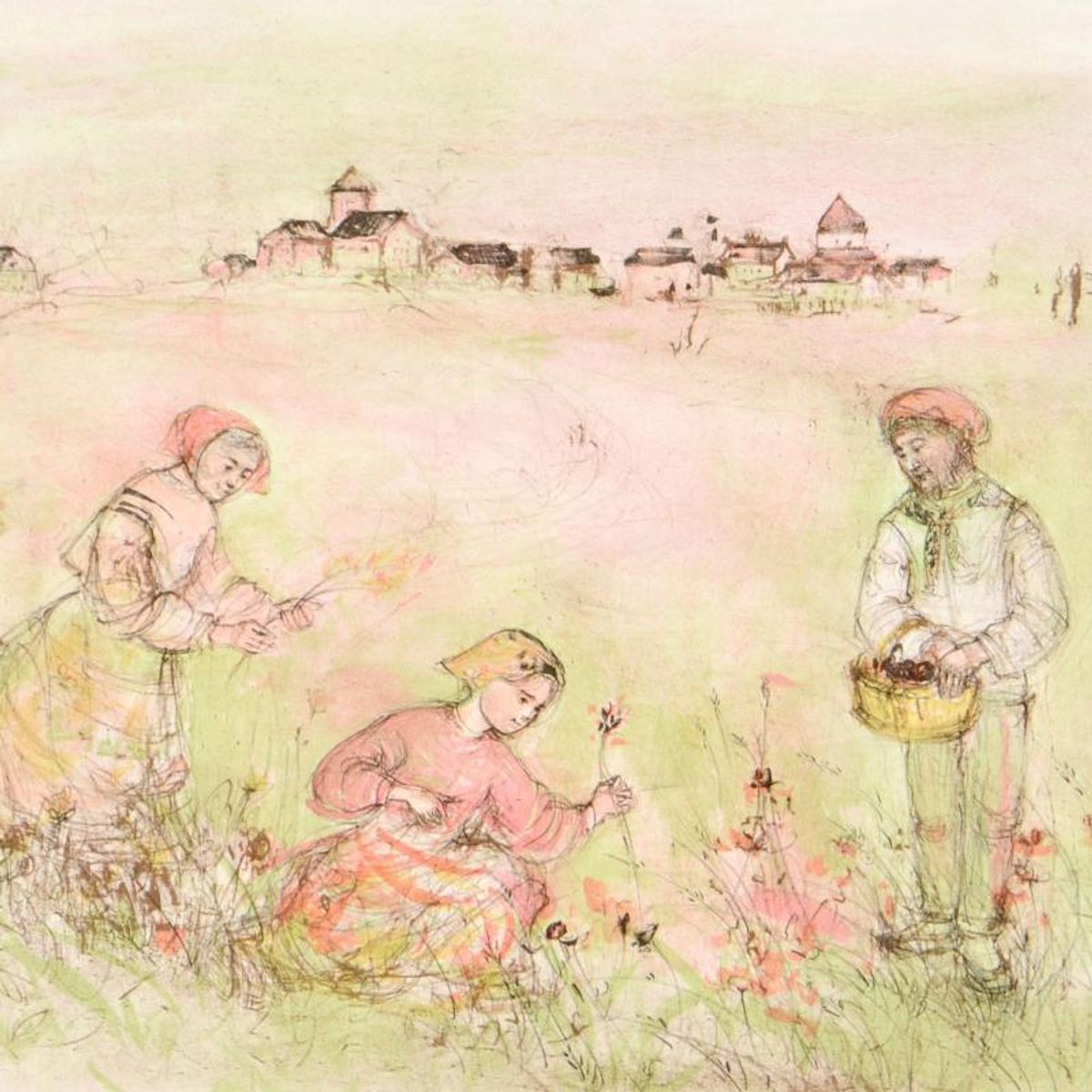 Edna Hibel (1917-2014), "Tuscan Fields" Limited Edition Lithograph on Rice Paper, Numbered and Hand Signed with Certificate of Authenticity.