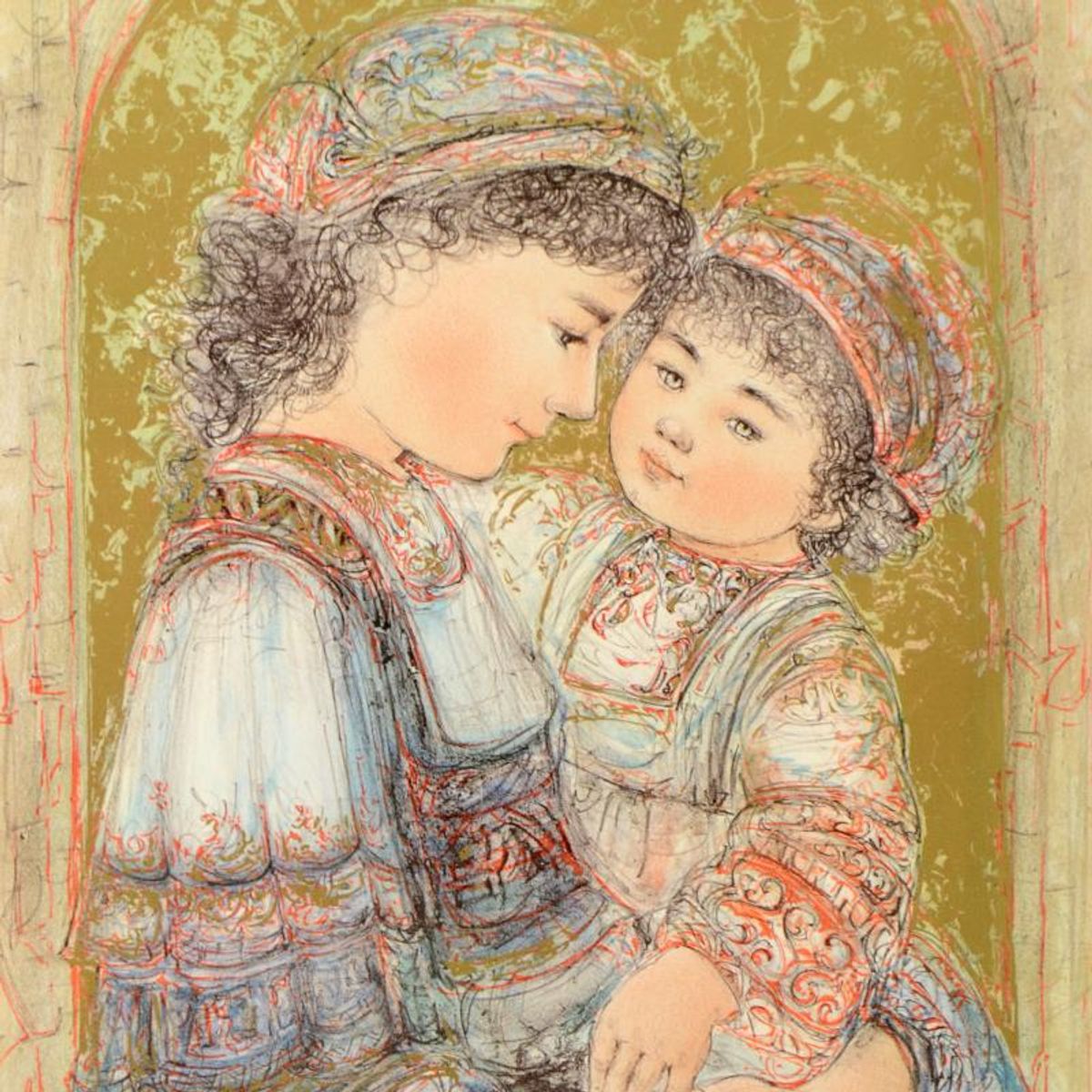 Edna Hibel (1917-2014), "Mother and Child of Thera" Limited Edition Lithograph, Numbered and Hand Signed with Certificate of Authenticity.