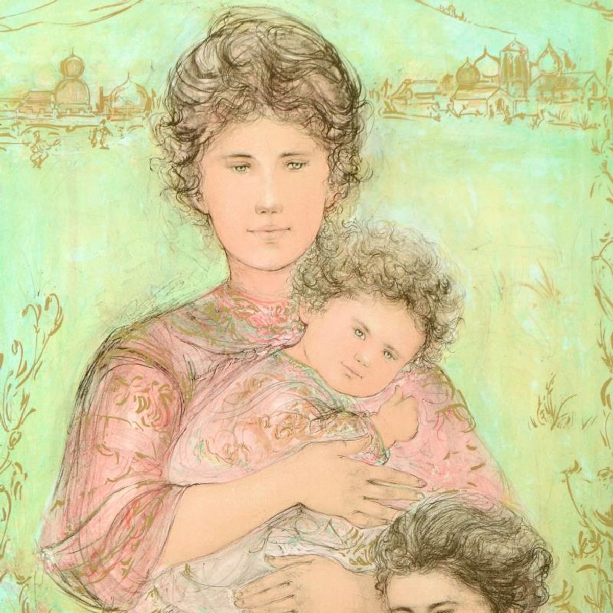 Edna Hibel (1917-2014), "Tatyana's Family" Limited Edition Lithograph, Numbered and Hand Signed with Certificate of Authenticity.