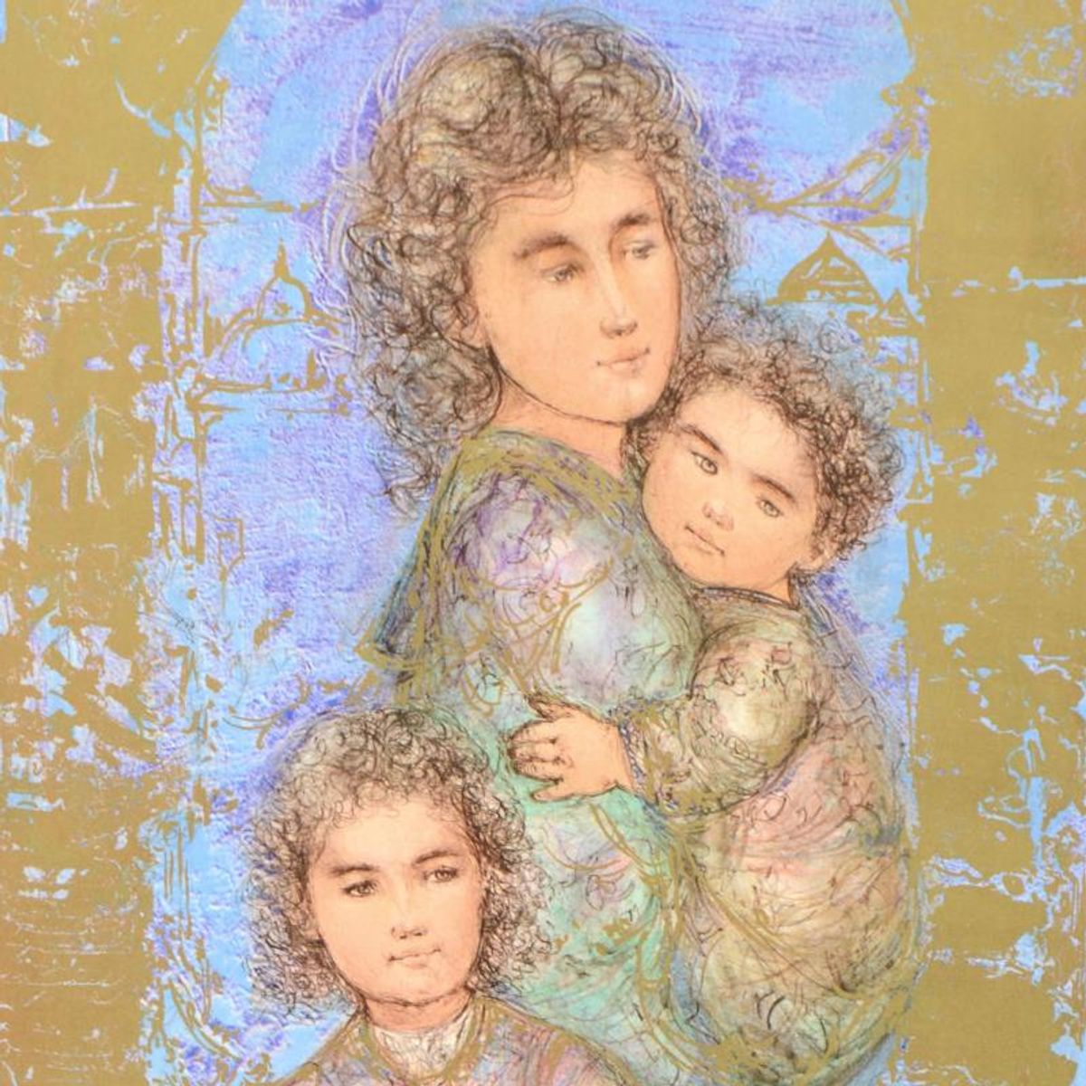 Edna Hibel (1917-2014), "Catherine and Children" Limited Edition Lithograph, Numbered and Hand Signed with Certificate of Authenticity.