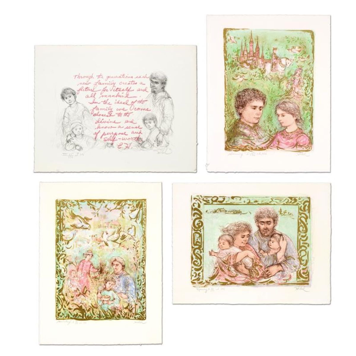 Edna Hibel (1917-2014), "The Family Suite Edition I" 4-Piece Limited Edition Lithograph Suite, Numbered and Hand Signed with Certificate of Authenticity.