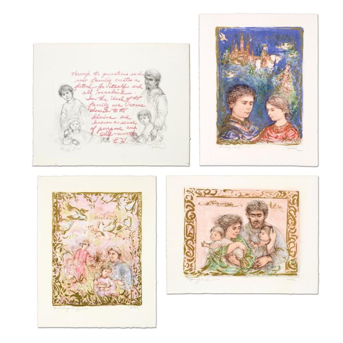 Edna Hibel (1917-2014), "The Family Suite Edition II" 4-Piece Limited Edition Lithograph Suite, Numbered and Hand Signed with Certificate of Authenticity.