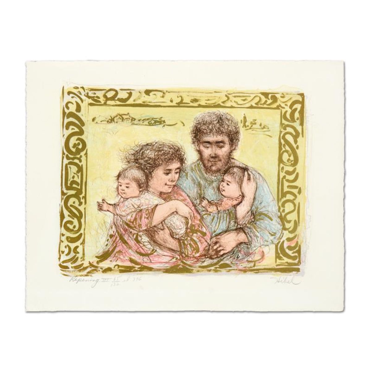 Edna Hibel (1917-2014), "The Family Suite Edition III" 4-Piece Limited Edition Lithograph Suite, Numbered and Hand Signed with Certificate of Authenticity.