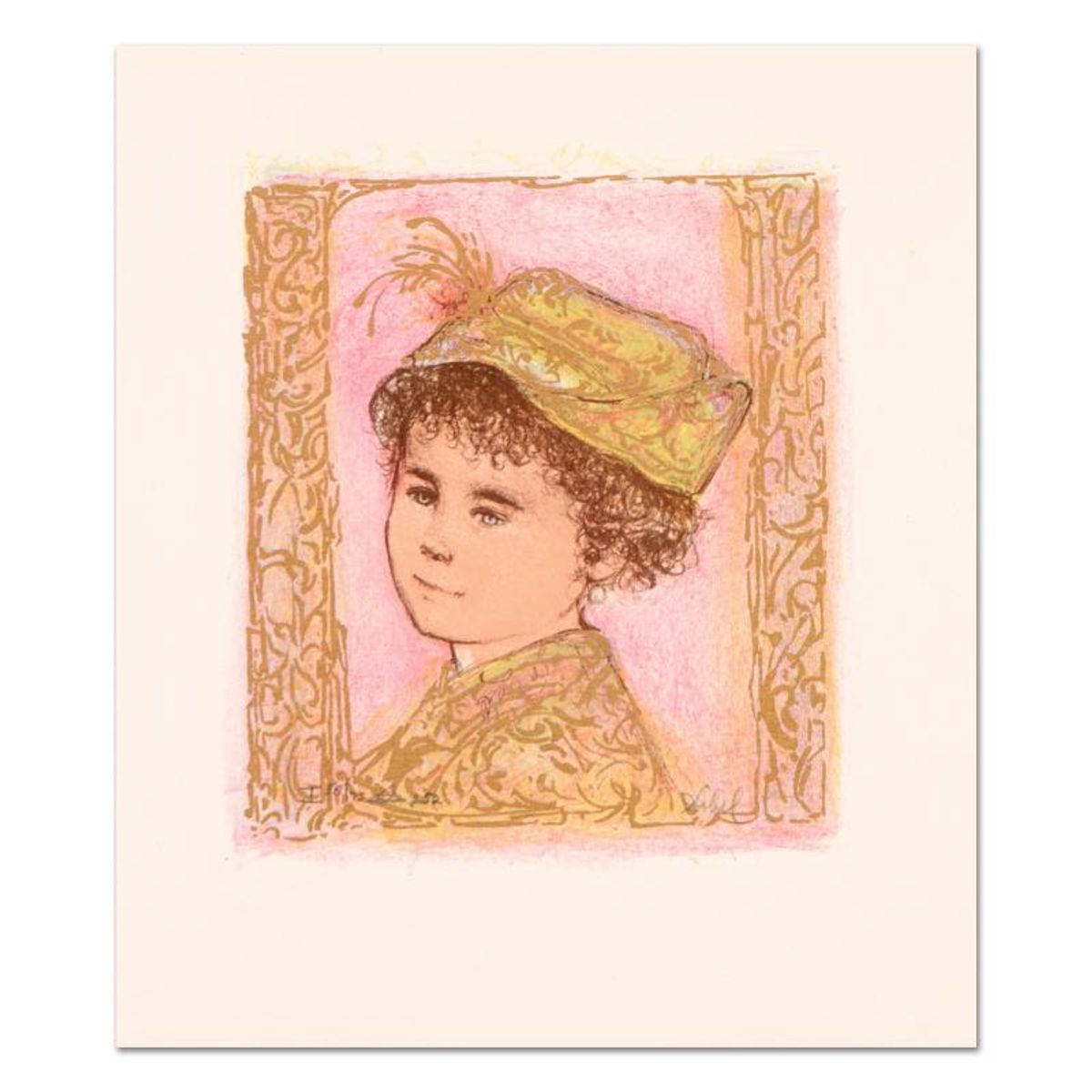 Edna Hibel (1917-2014), "Happy" Limited Edition Lithograph with Remarque, Numbered and Hand Signed with Certificate of Authenticity.