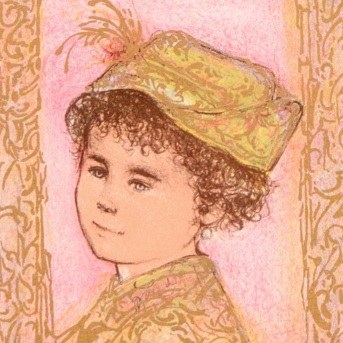 Edna Hibel (1917-2014), "Happy" Limited Edition Lithograph with Remarque, Numbered and Hand Signed with Certificate of Authenticity.