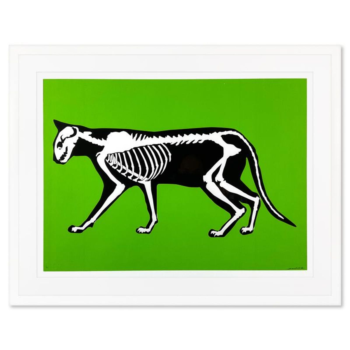 Hijack, "Skeleton Cat (Green)" Framed Limited Edition Silkscreen, Numbered and Hand Signed with Letter of Authenticity.