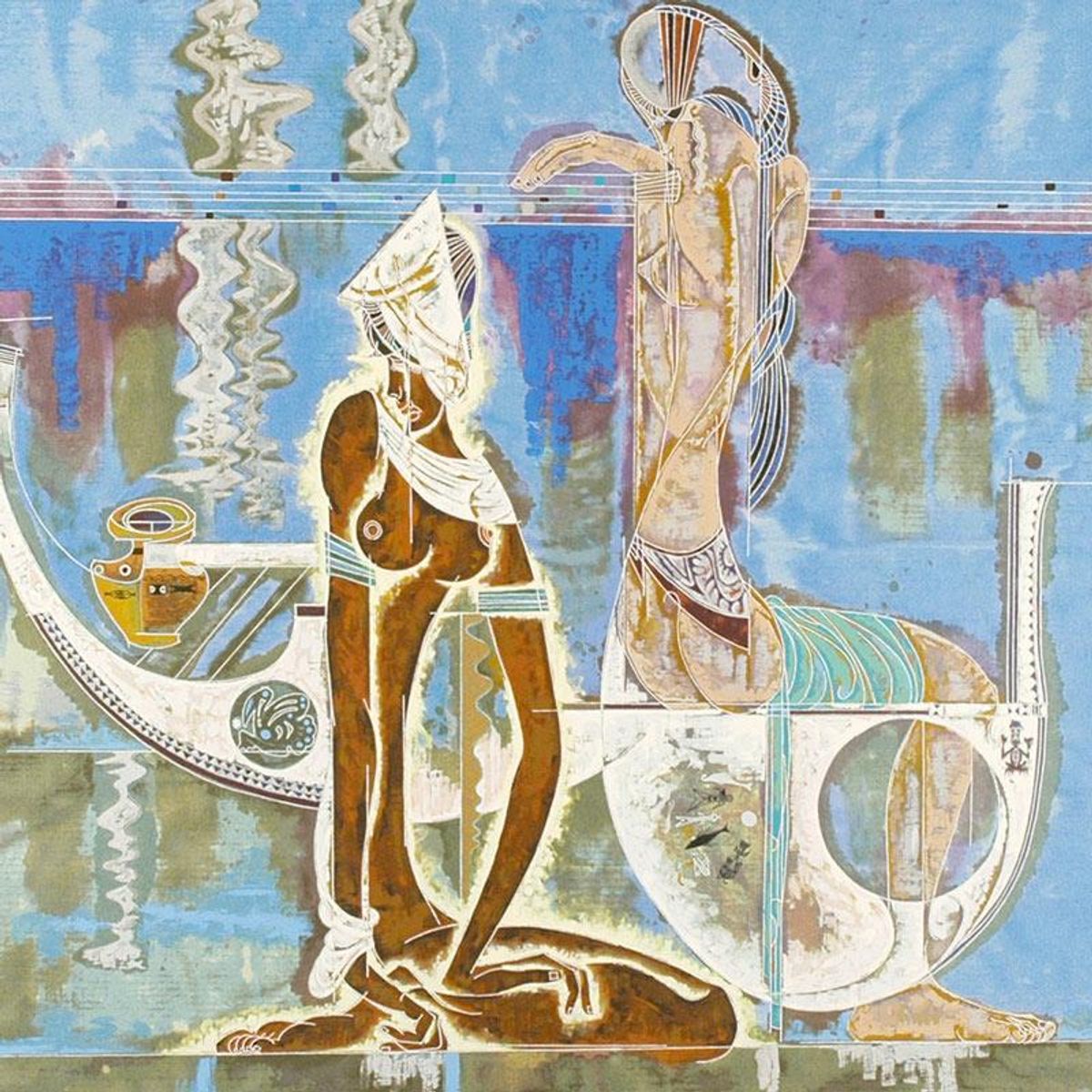 Rhyme of Sea Limited Edition Serigraph (34" x 38") by Renowned Artist Lu Hong, Numbered and Hand Signed with Certificate of Authenticity.