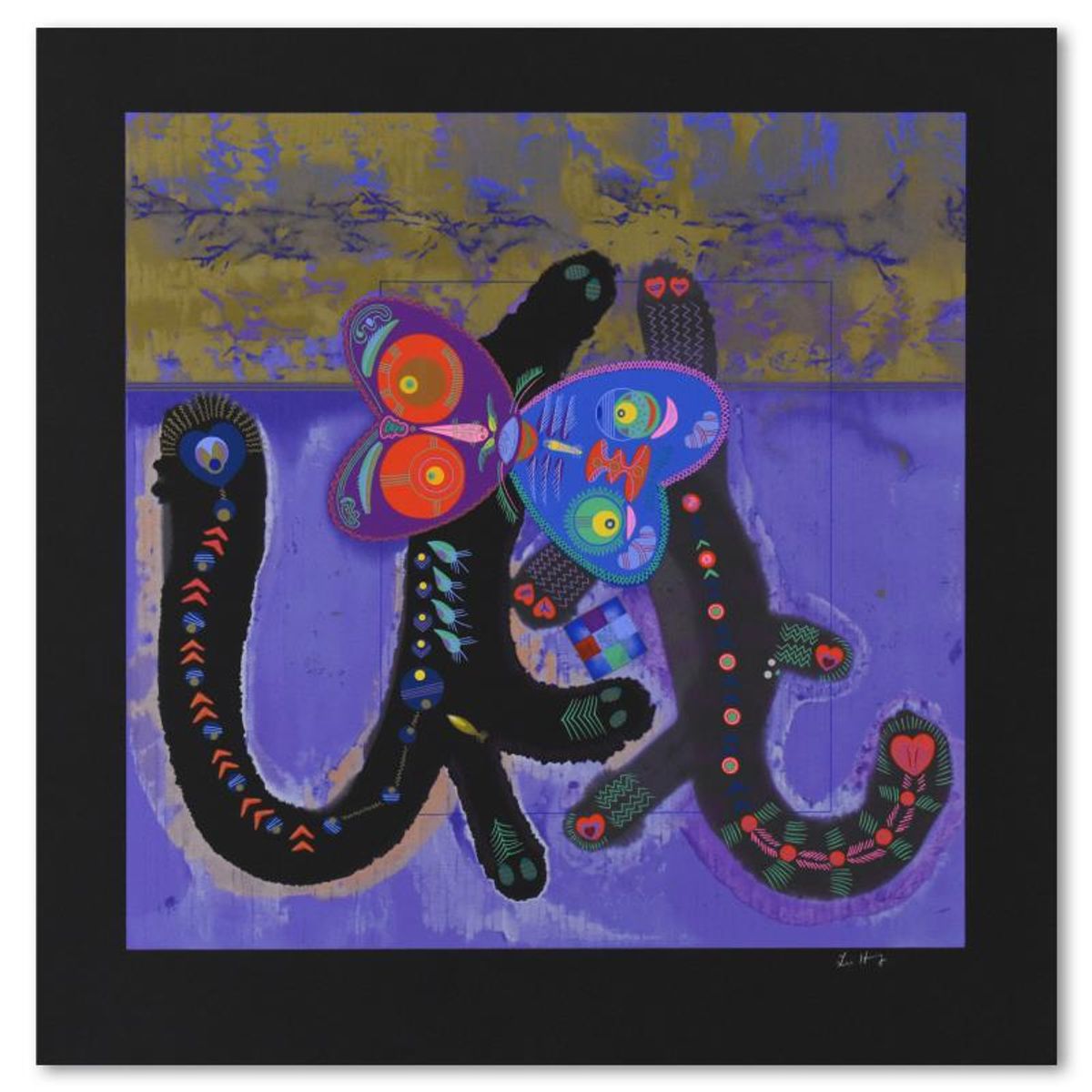 Lu Hong, "Kitty Camp Romance (Black)" Limited Edition Serigraph, Numbered and Hand Signed with Letter of Authenticity