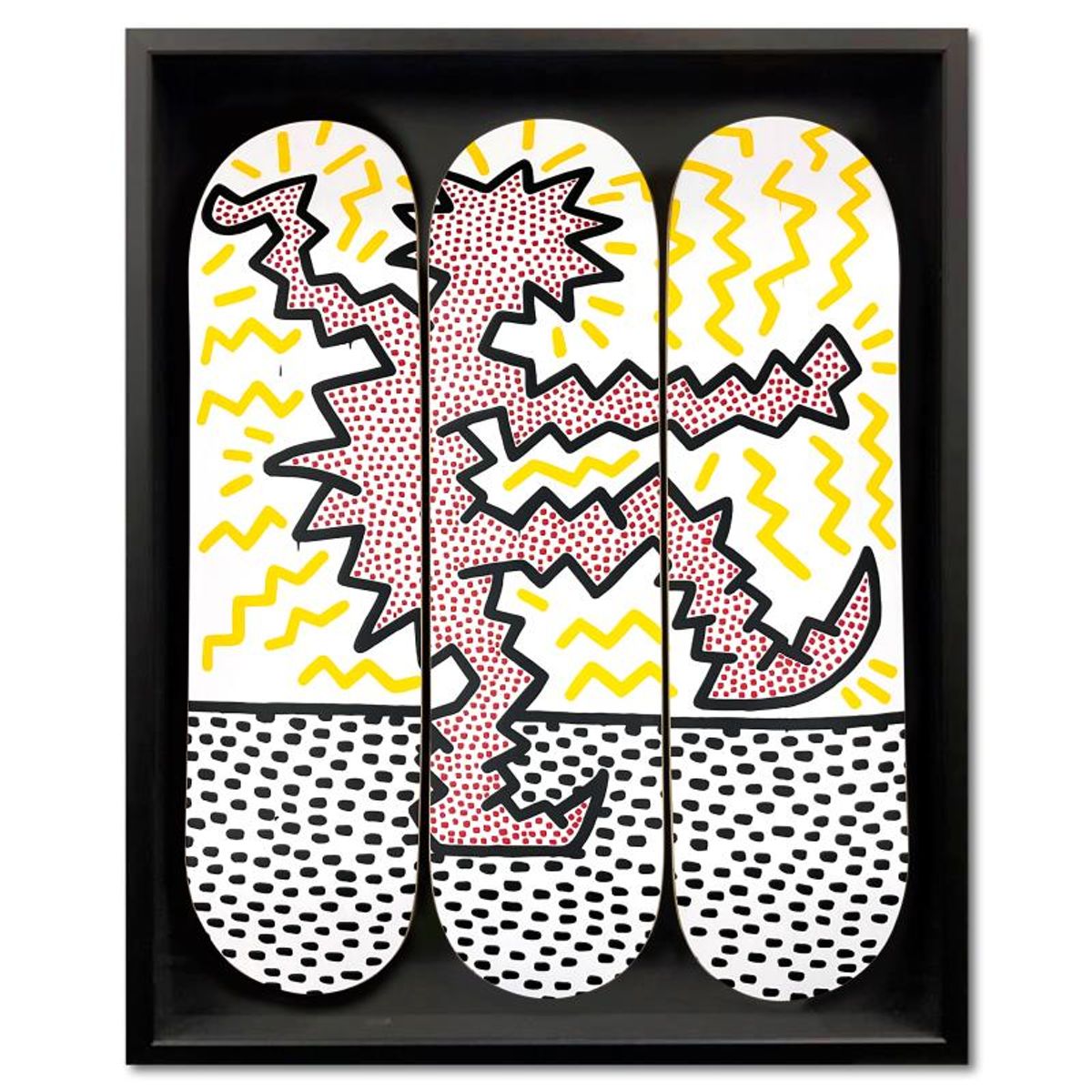 Keith Haring (1958-1990), "Electric" Framed Skateboard Triptych, Plate Signed with Letter of Authenticity.