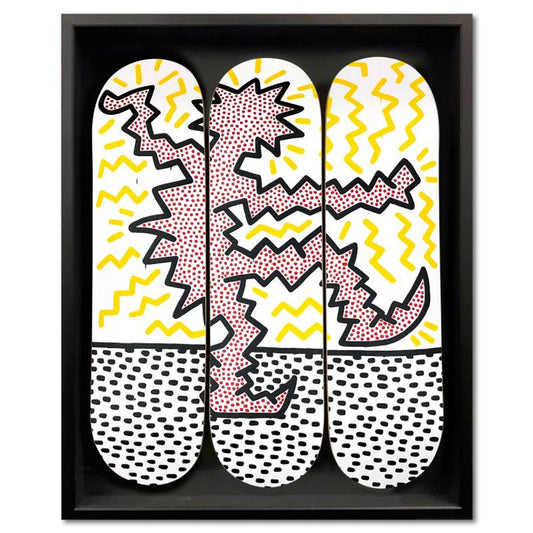 Keith Haring (1958-1990), "Electric" Framed Skateboard Triptych, Plate Signed with Letter of Authenticity.