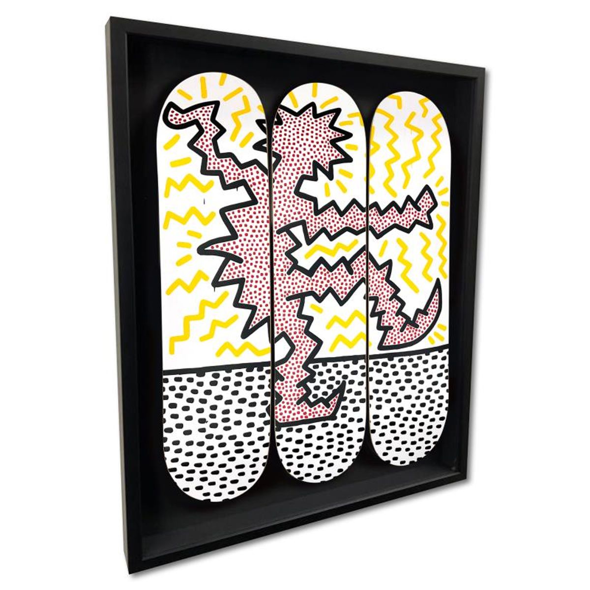 Keith Haring (1958-1990), "Electric" Framed Skateboard Triptych, Plate Signed with Letter of Authenticity.