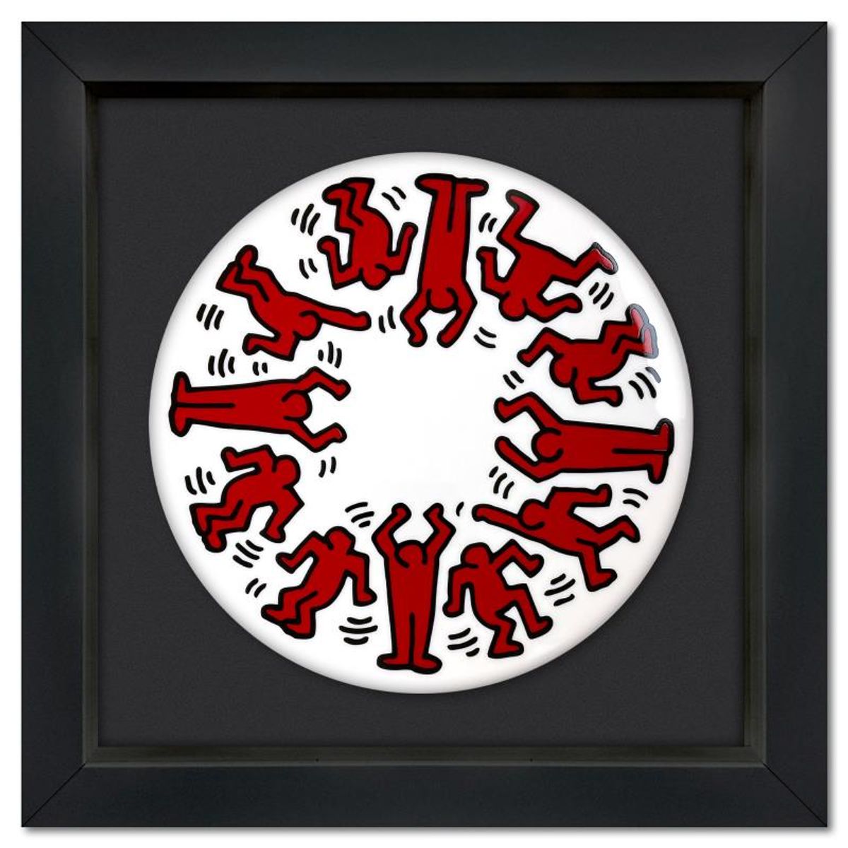 Keith Haring (1958-1990), "Red on White" Framed Limoges Porcelain Plate.