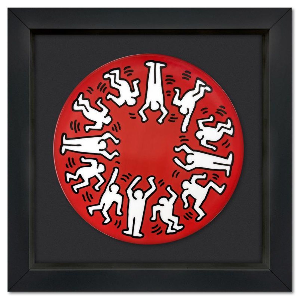 Keith Haring (1958-1990), "White on Red" Framed Limoges Porcelain Plate.