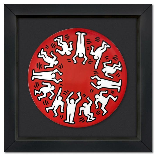 Keith Haring (1958-1990), "White on Red" Framed Limoges Porcelain Plate.