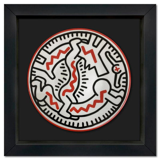 Keith Haring (1958-1990), "Man-Dog" Framed Limoges Porcelain Plate.