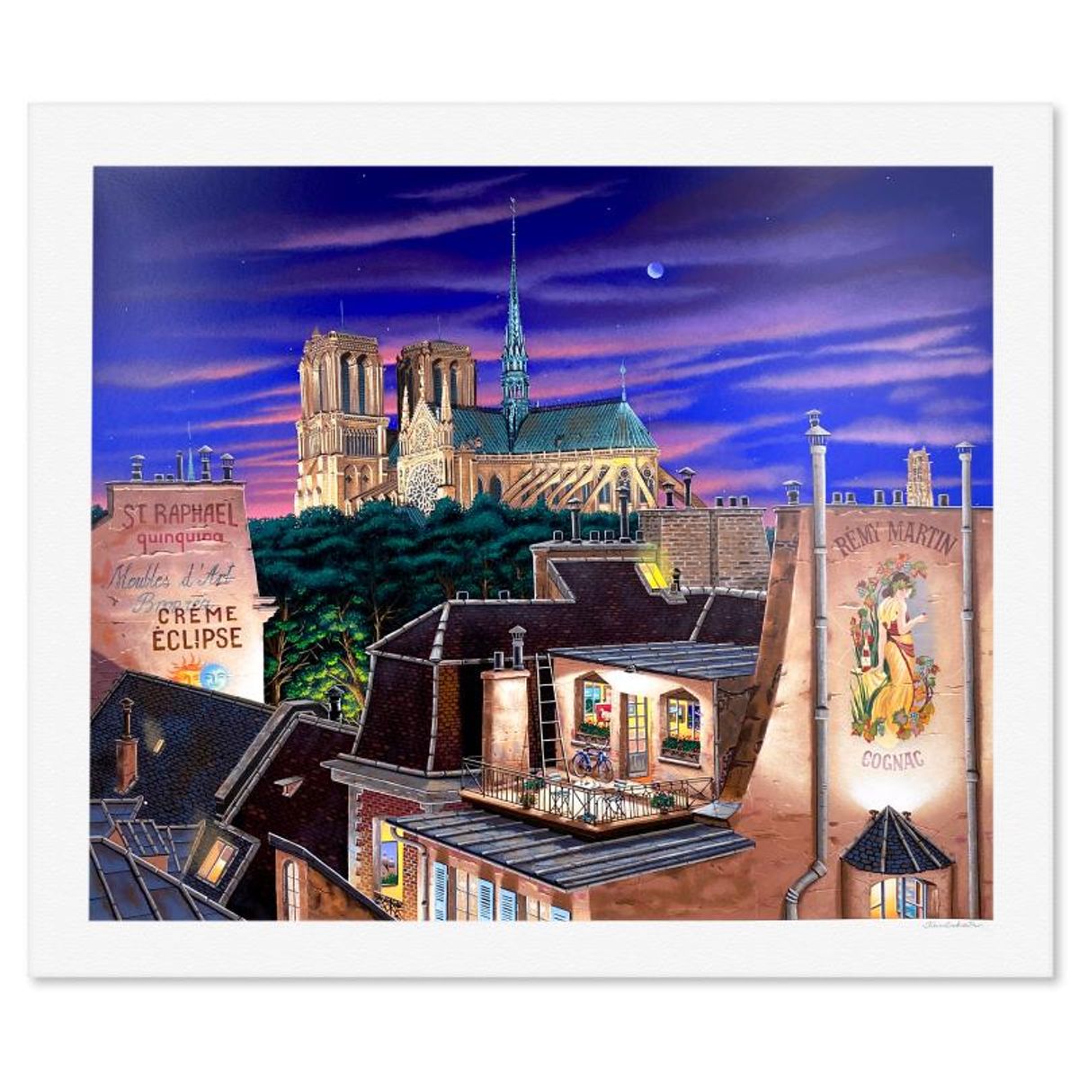 Liudmila Kondakova, "Notre Dame at Dusk" Limited Edition Serigraph, Numbered and Hand Signed with Letter of Authenticity
