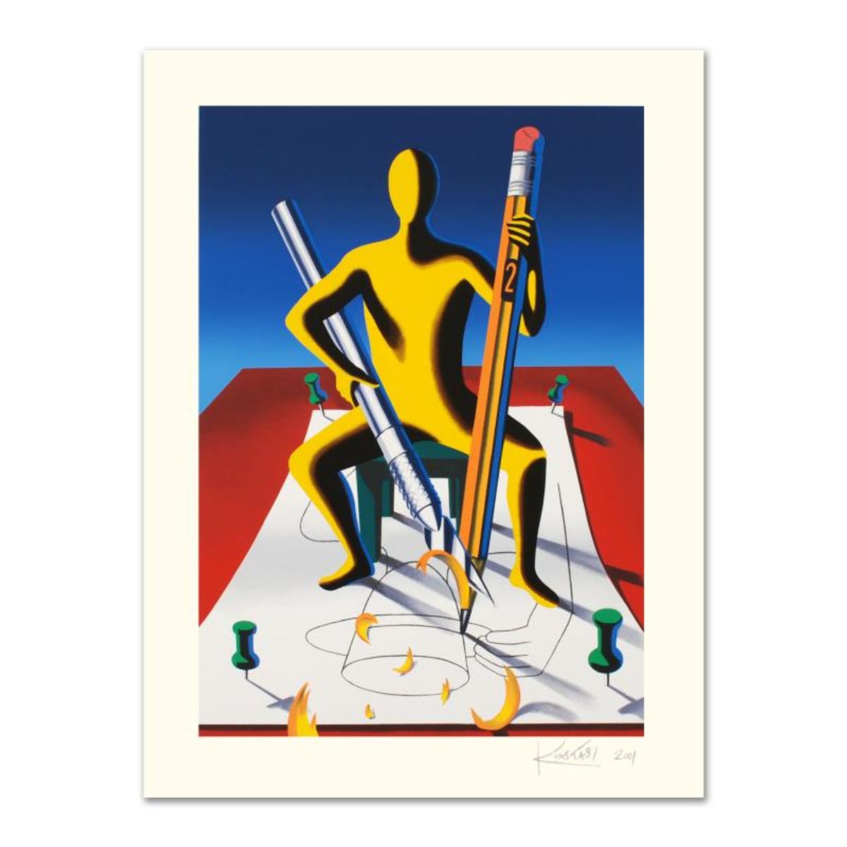 Mark Kostabi, "Careful With That Ax, Eugene" Limited Edition Serigraph, Numbered and Hand Signed with Certificate.