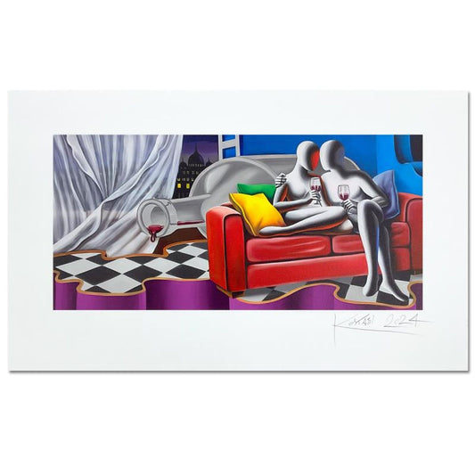 Mark Kostabi, "Our Secret" Hand Signed Limited Edition Serigraph with Certificate of Authenticity.