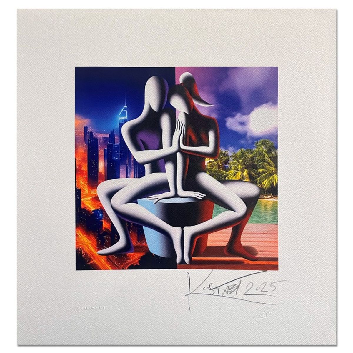 Mark Kostabi, "Du Mondi Un Destino" Hand Signed Limited Edition Serigraph with Certificate of Authenticity.