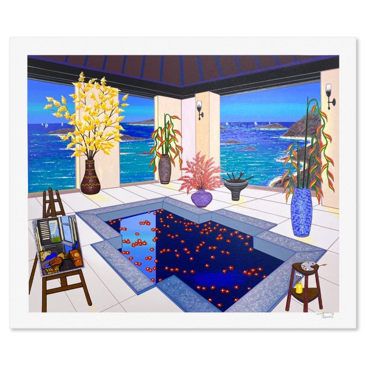 Fanch Ledan, "Interior with Spa" Limited Edition Serigraph, AP Numbered and Hand Signed with Letter of Authenticity