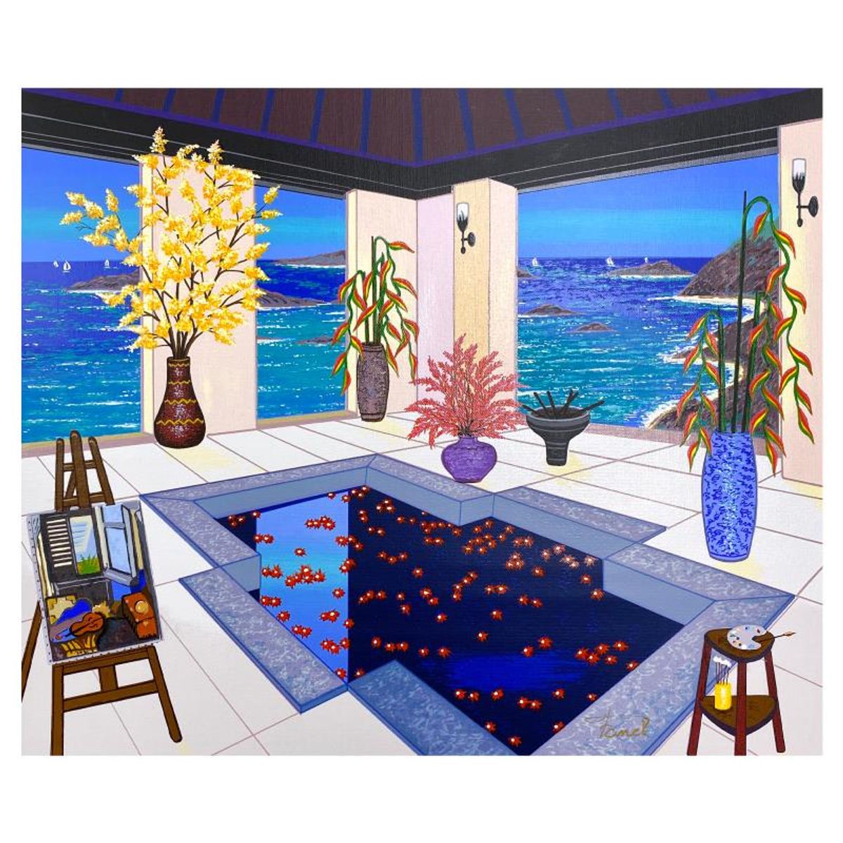 Fanch Ledan, "Interior with Spa" Limited Edition Serigraph on Canvas, AP Numbered Inverso and Hand Signed with Letter of Authenticity