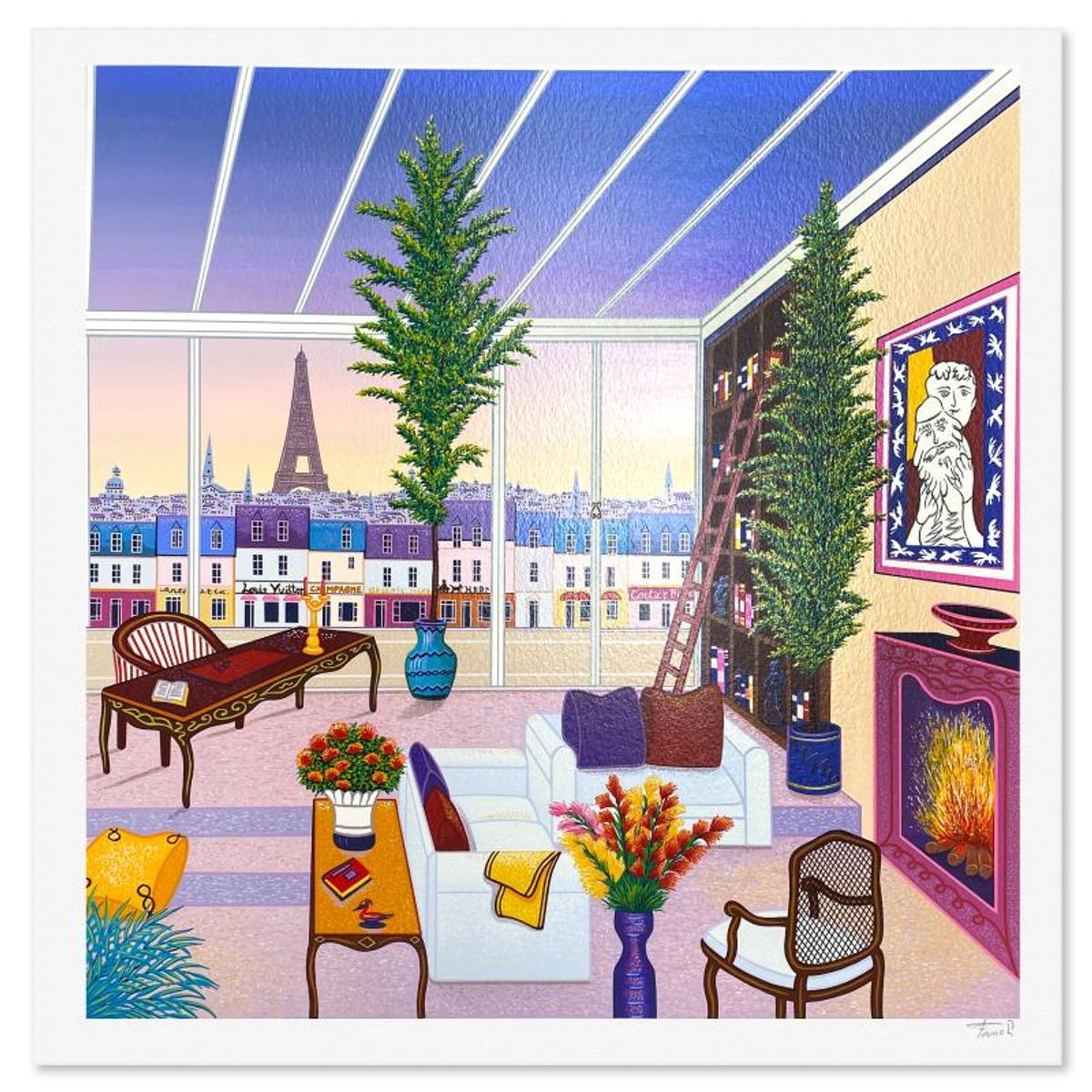 Fanch Ledan, "Salon Parisien" Limited Edition Serigraph, AP Numbered and Hand Signed with Letter of Authenticity