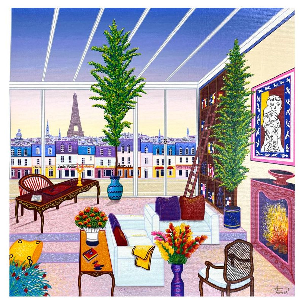 Fanch Ledan, "Salon Parisian" Limited Edition Serigraph on Canvas, AP Numbered Inverso and Hand Signed with Letter of Authenticity