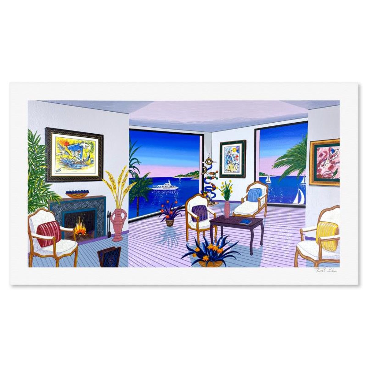 Fanch Ledan, "Chagall in the South" Limited Edition Serigraph, Numbered and Hand Signed with Letter of Authenticity