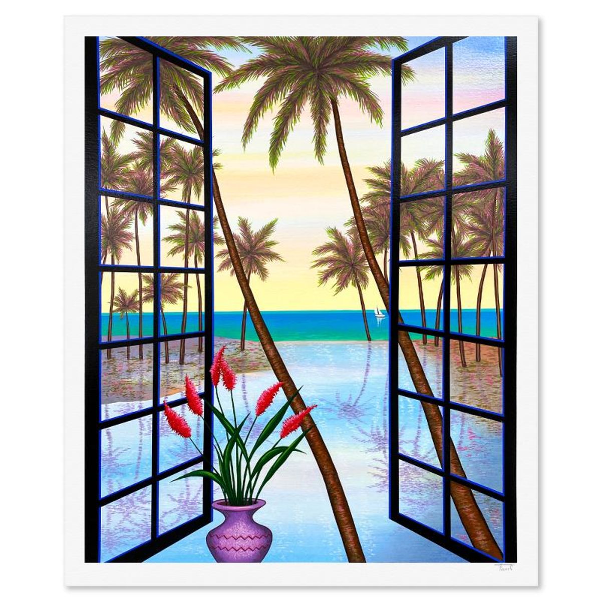 Fanch Ledan, "Window on Lagoon" Limited Edition Serigraph, AP Numbered and Hand Signed with Letter of Authenticity