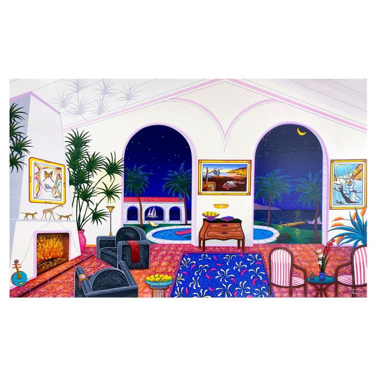 Fanch Ledan, "Interior with Salvador Dali" Limited Edition Serigraph on Canvas, AP Numbered Inverso and Hand Signed with Letter of Authenticity