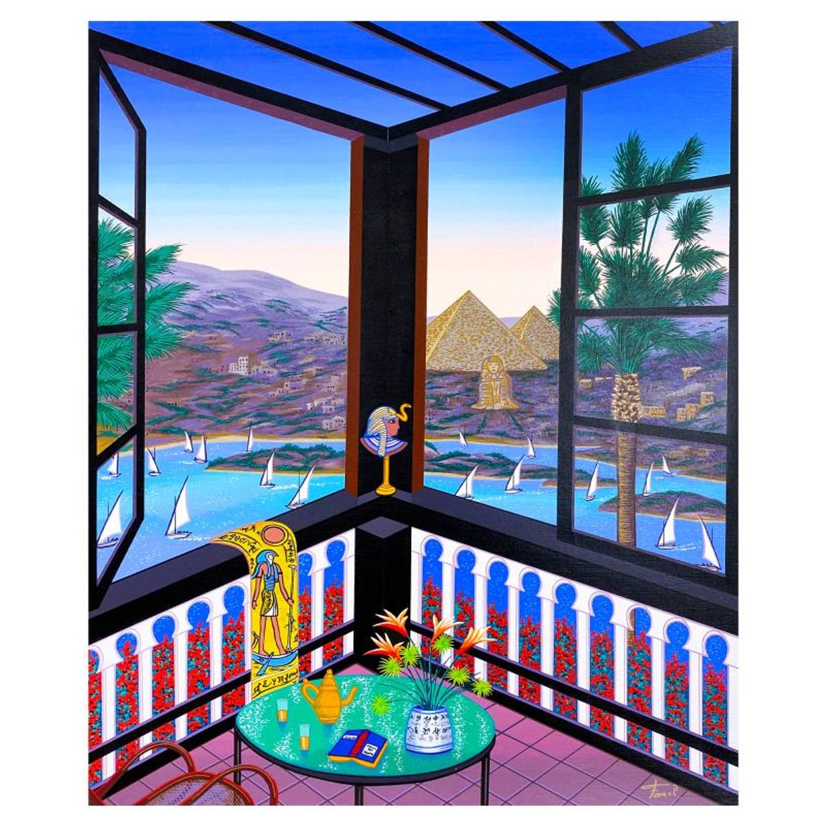 Fanch Ledan, "Egyptian Atmopsphere" Limited Edition Serigraph on Canvas, AP Numbered Inverso and Hand Signed with Letter of Authenticity