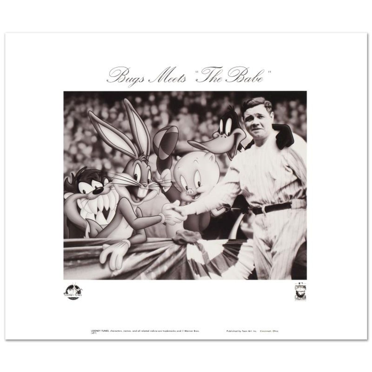 Bugs Meets The Babe is a Collectible Lithograph from Warner Bros., Bearing the Official Seal of Authentication from Warner Bros., with Certificate of Authenticity.