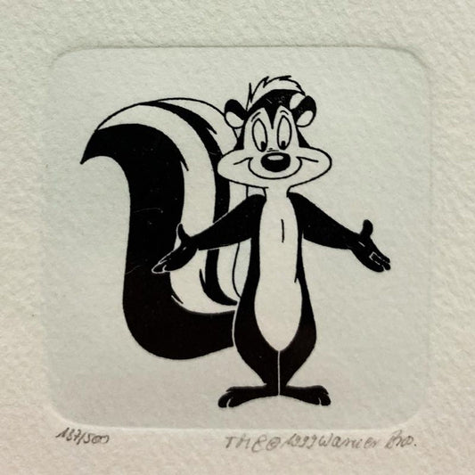 Pepe le Pew Framed Limited Edition Etching with Hand-Tinted Color and Numbered.