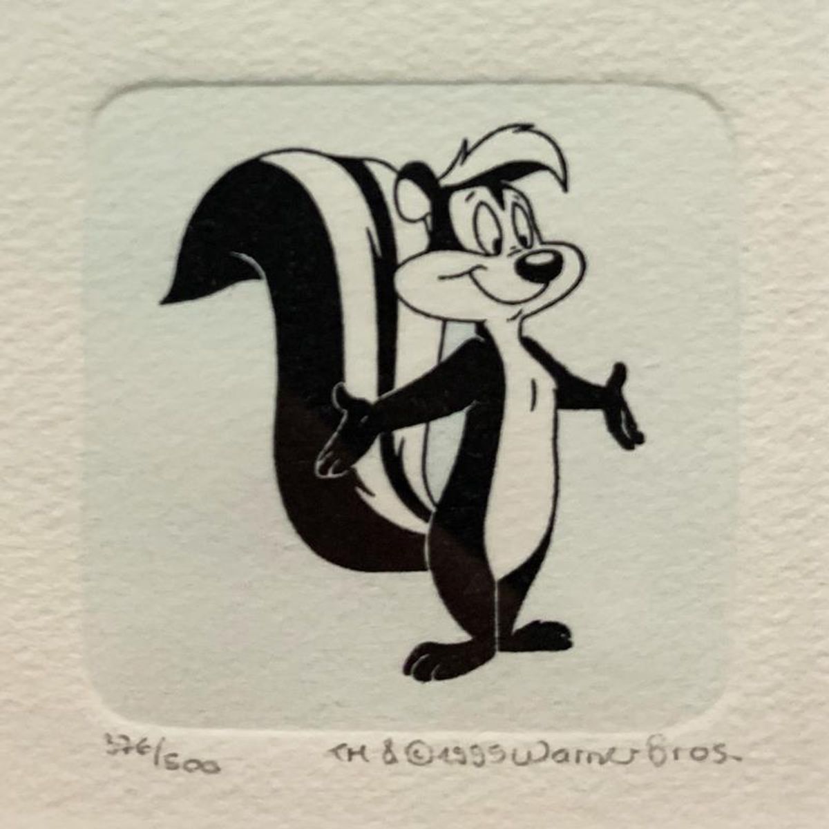 Pepe le Pew Framed Limited Edition Etching with Hand-Tinted Color and Numbered.