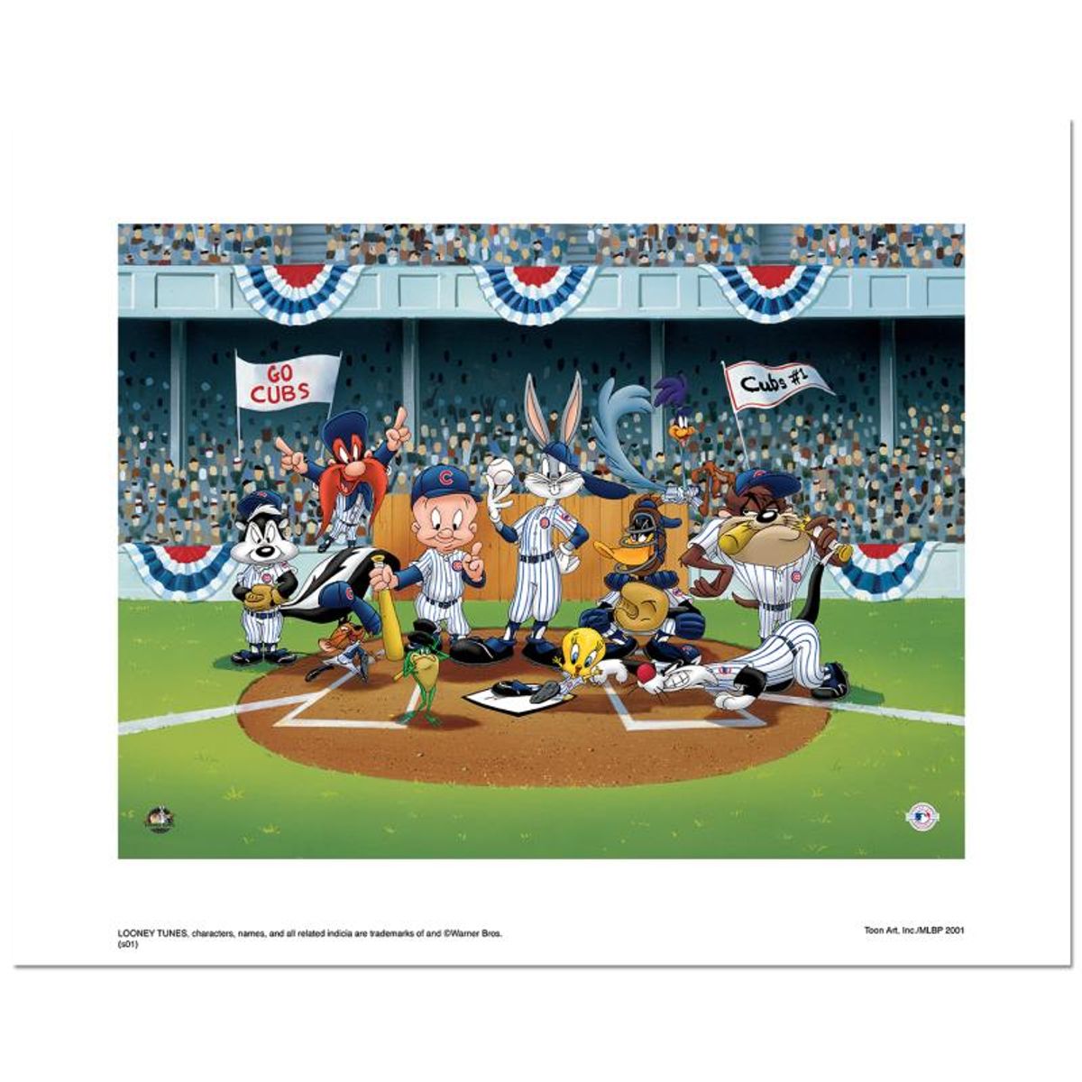 Line Up At The Plate (Cubs) is a Limited Edition Giclee from Warner Brothers with Hologram Seal and Certificate of Authenticity.
