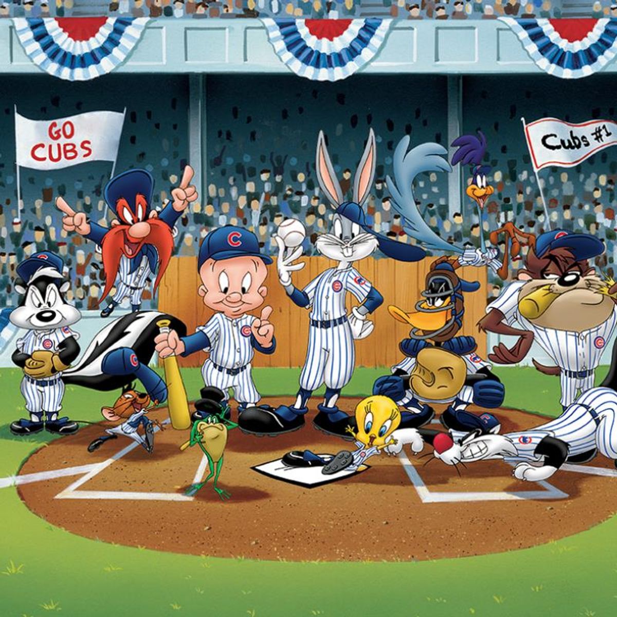 Line Up At The Plate (Cubs) is a Limited Edition Giclee from Warner Brothers with Hologram Seal and Certificate of Authenticity.
