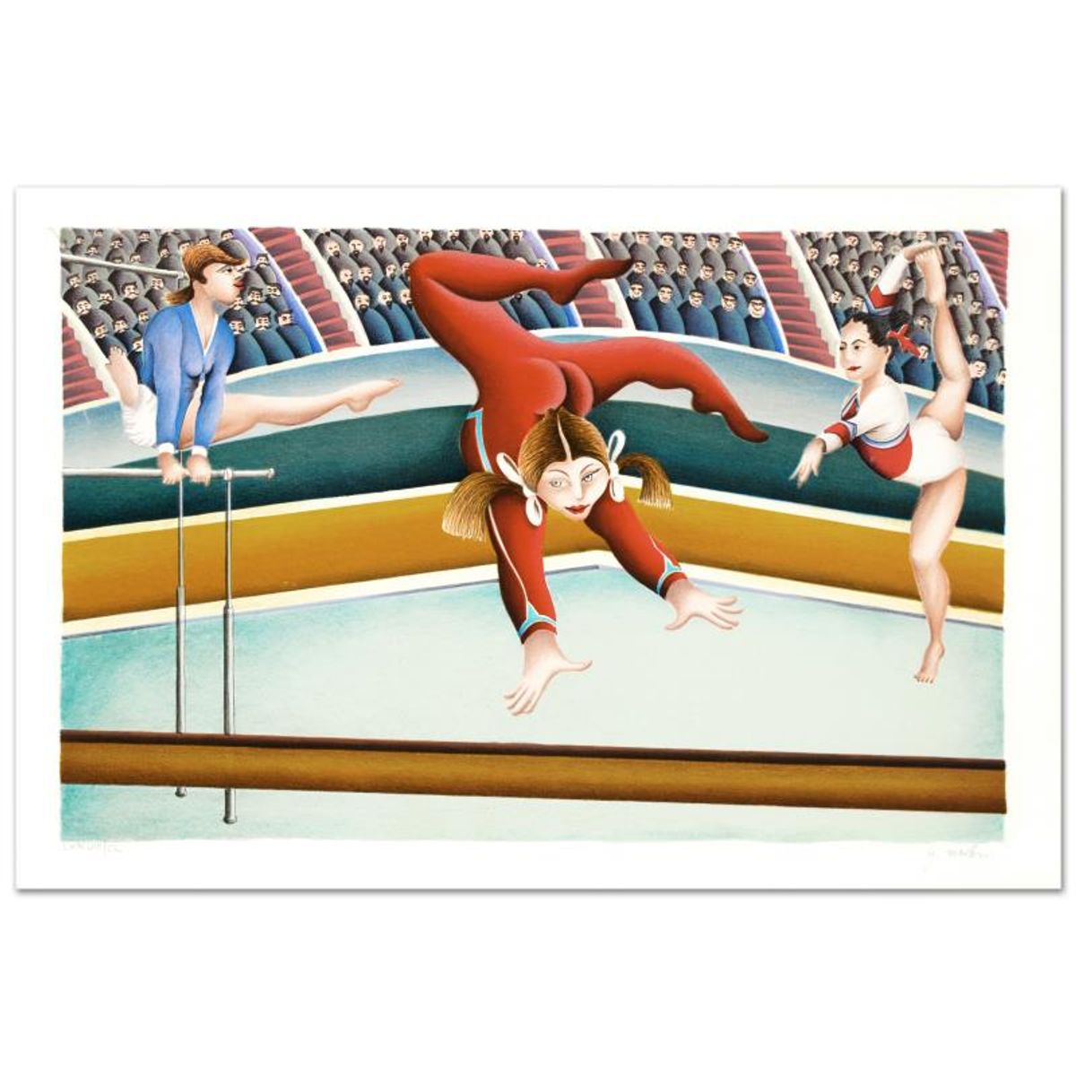 Yuval Mahler, "Gymnast" Limited Edition Serigraph Numbered and Hand Signed with Letter of Authenticity.