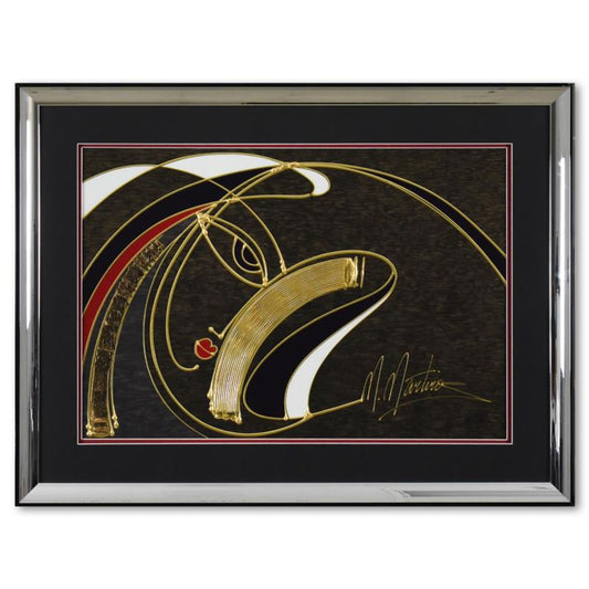 Martiros Manoukian, "Golden Sorrow" Framed Limited Edition Mixed Media Silkscreen, Numbered and Hand Signed with Letter of Authenticity.