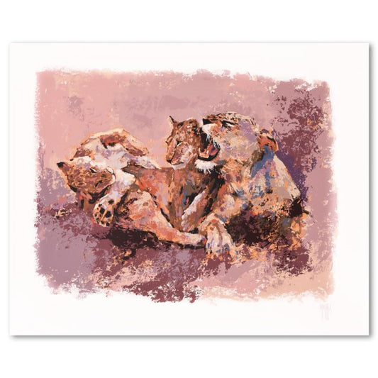 Mark King (1931-2014), "Lioness & Her Cubs" Limited Edition Serigraph, Numbered and Hand Signed with Letter of Authenticity.