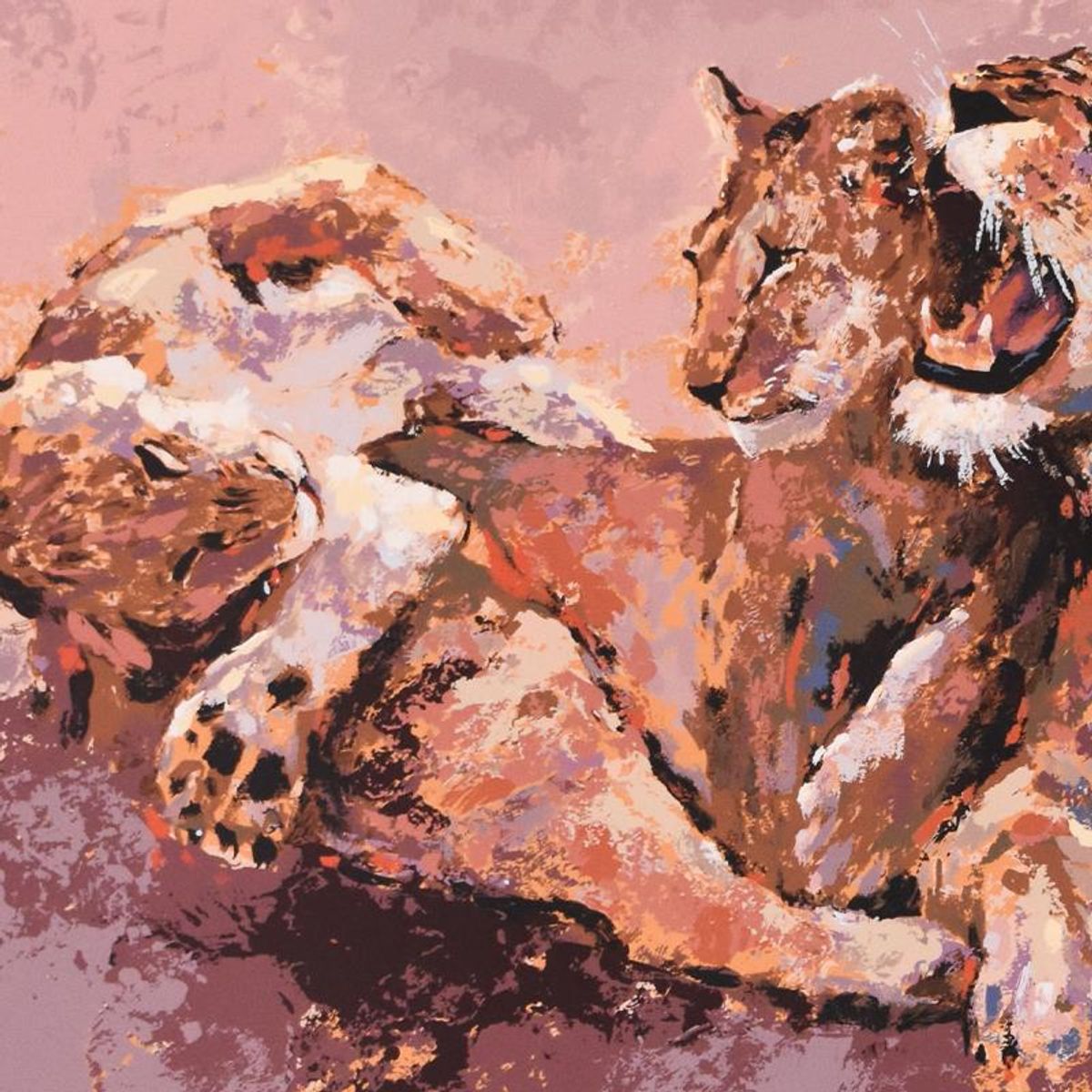 Mark King (1931-2014), "Lioness & Her Cubs" Limited Edition Serigraph, Numbered and Hand Signed with Letter of Authenticity.