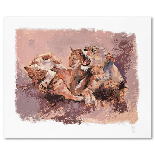 Mark King (1931-2014), "Lioness & Her Cubs" Limited Edition Serigraph, Numbered and Hand Signed with Letter of Authenticity.