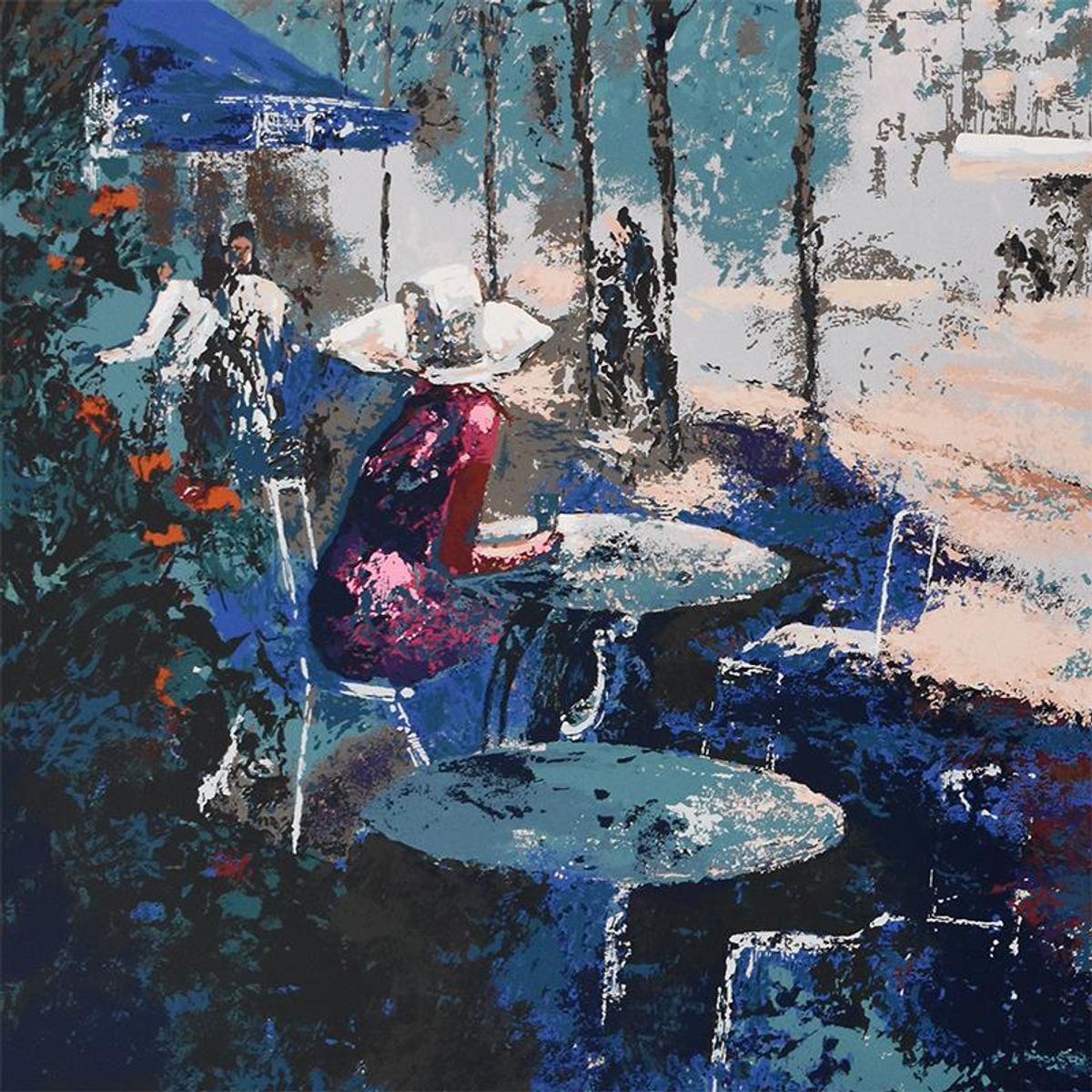 Mark King (1931-2014), "Sidewalk Cafe" Limited Edition Serigraph, Numbered and Hand Signed with Letter of Authenticity.